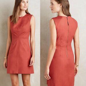 ANTHROPOLOGIE Berru Poplin Mini Dress Dark Orange Sleeveless Cotton Petite